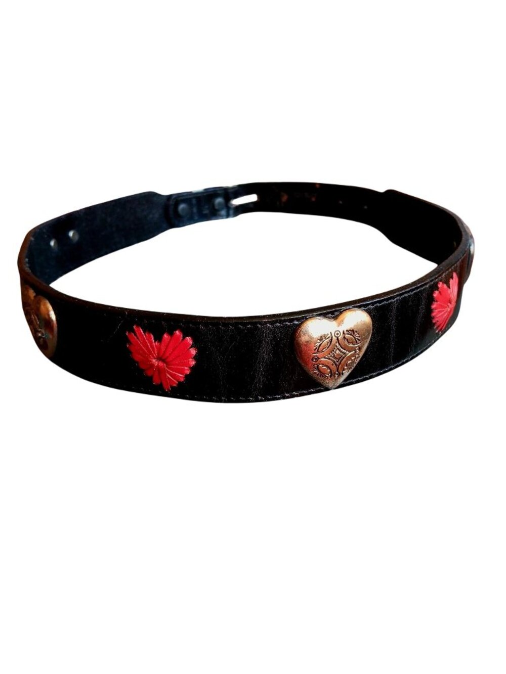 Vintage Cowgirl Belt 28 Heart Concho  Stitched Black Leather Made In Mexico 80s